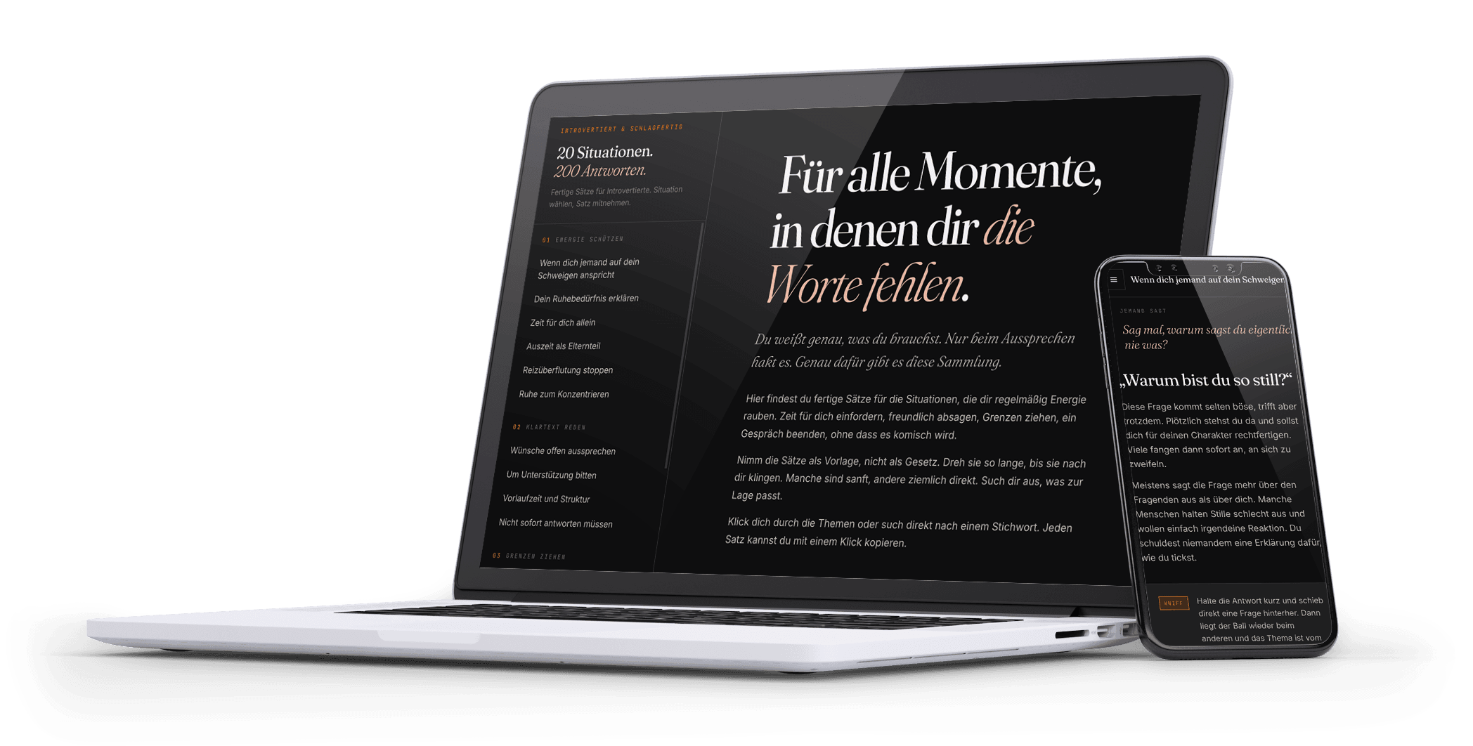 Introvertiert & Schlagfertig als Web-App auf Laptop und Smartphone