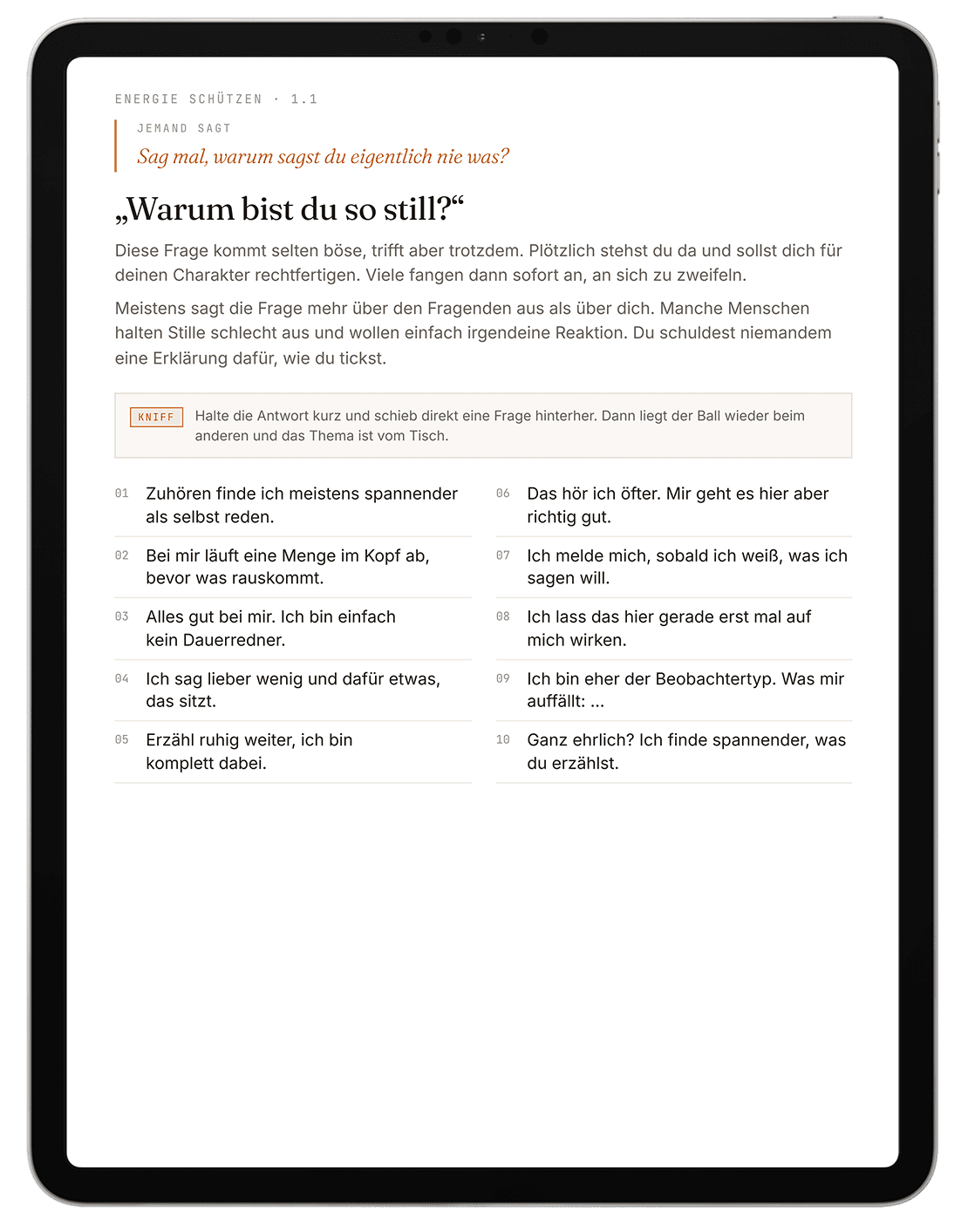 Kapitel 1.1 aus dem eBook auf einem Tablet